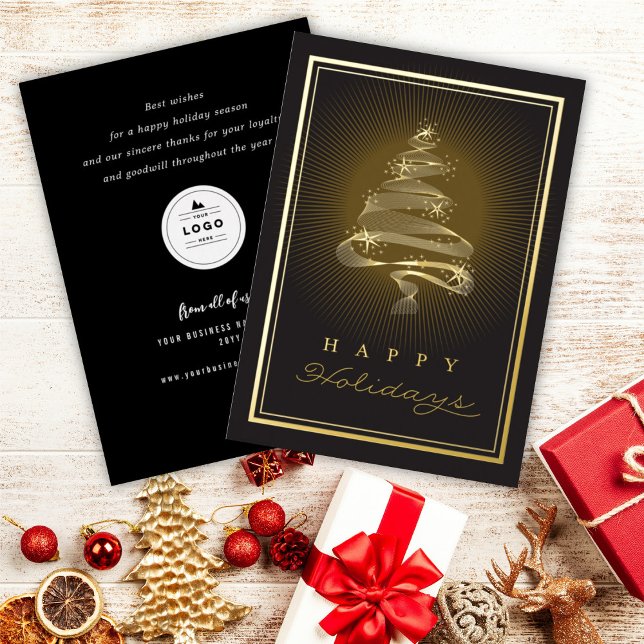 Happy Holidays Sparkling Christmas Tree Business Foil Holiday Card (Creator Uploaded)