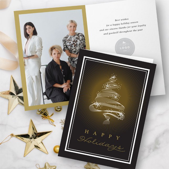 Happy Holidays Sparkling Christmas Tree Business Holiday Card (Creator Uploaded)