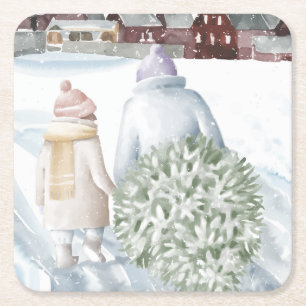 Happy Holidays Square Paper Coaster