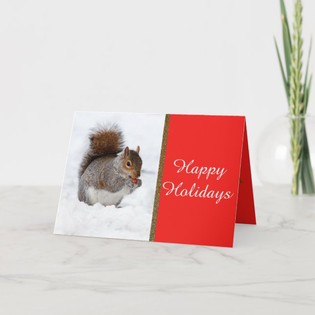 Happy Holidays | Squirrel in Snow Greeting Card (Front)