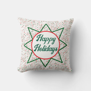 Happy Holidays / Star / Green Red Splatter Cushion