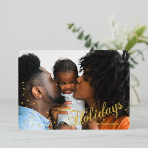 Happy Holidays Starry Sparkle Photo 5 x 7  Foil Holiday Card