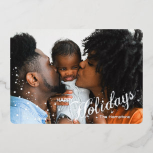 Happy Holidays Starry Sparkle Photo Foil Holiday Card