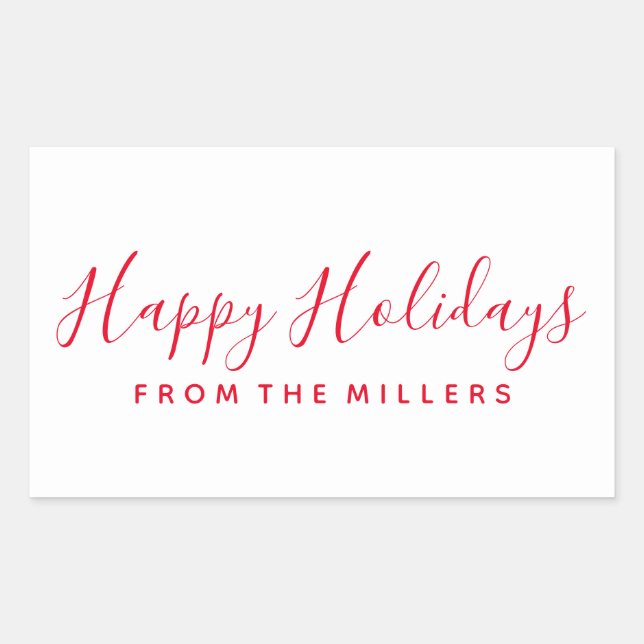Happy Holidays Sticker Script Red Personalised (Front)
