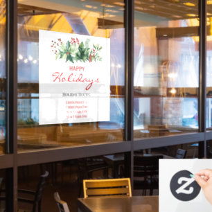 Happy Holidays Store Hours Window Cling
