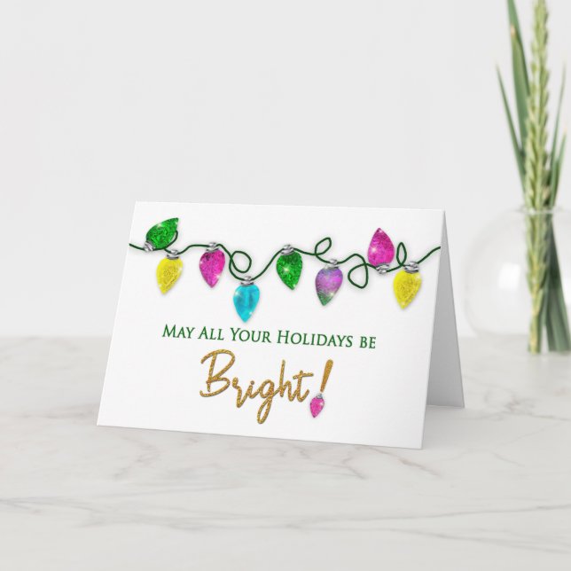 Happy Holidays, String of Bright Christmas Lights Card (Front)