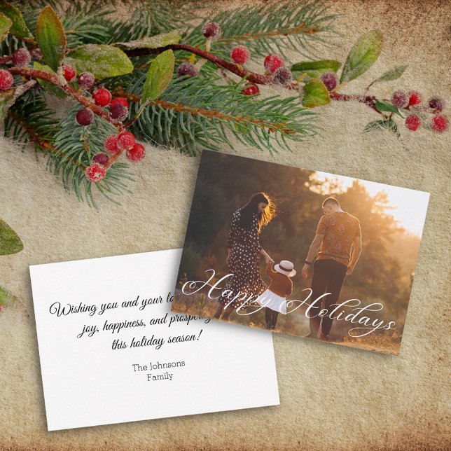 happy holidays stylish handwriting holiday photo card (Creator Uploaded)