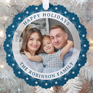 Happy Holidays Stylish Modern Elegant Photo Tree Decoration Card