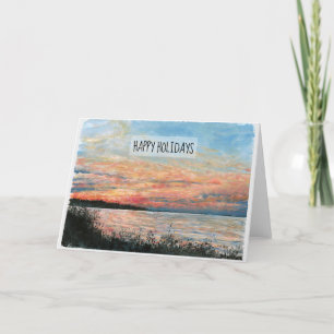 Happy Holidays Sunset Beach Shoreline Holiday Card