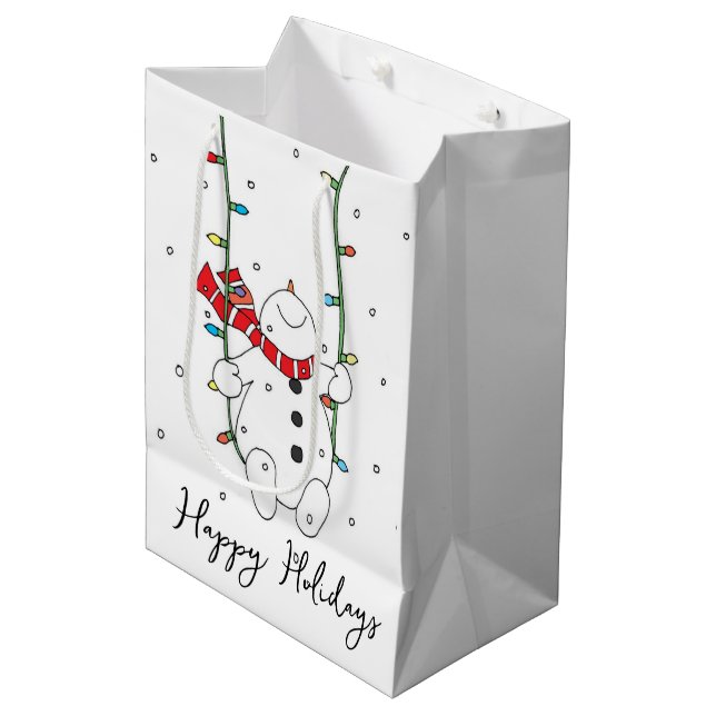 Happy Holidays Swinging Snowman  Medium Gift Bag (Front Angled)