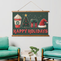 Happy Holidays Tapestry – Retro Christmas Wall Art