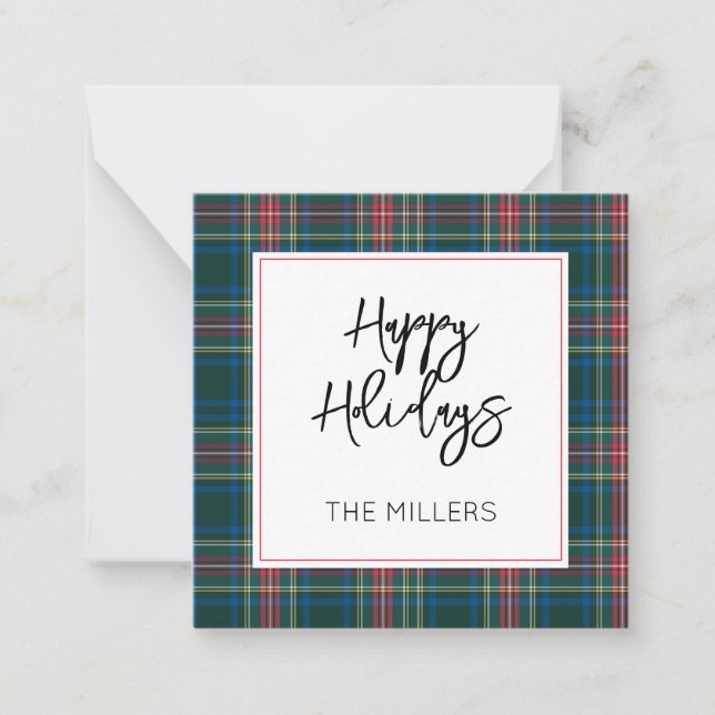 HAPPY HOLIDAYS Tartan Plaid Classic Preppy NAME Card (Front)
