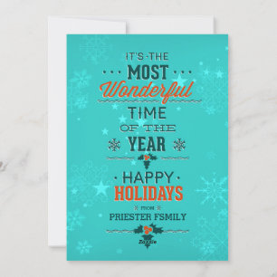 Happy Holidays Teal & Dark Green Text Design Holiday Card