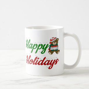 Happy Holidays Teddy Bear Christmas half script Coffee Mug