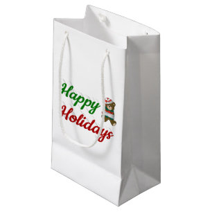 Happy Holidays Teddy Bear Christmas script Small Gift Bag