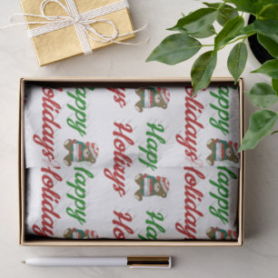 Happy Holidays Teddy Bear Christmas script Tissue Paper