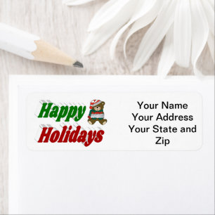 Happy Holidays Teddy Bear Christmas typography