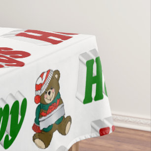 Happy Holidays Teddy Bear Christmas typography Tablecloth