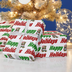 Happy Holidays Teddy Bear Christmas typography Wrapping Paper