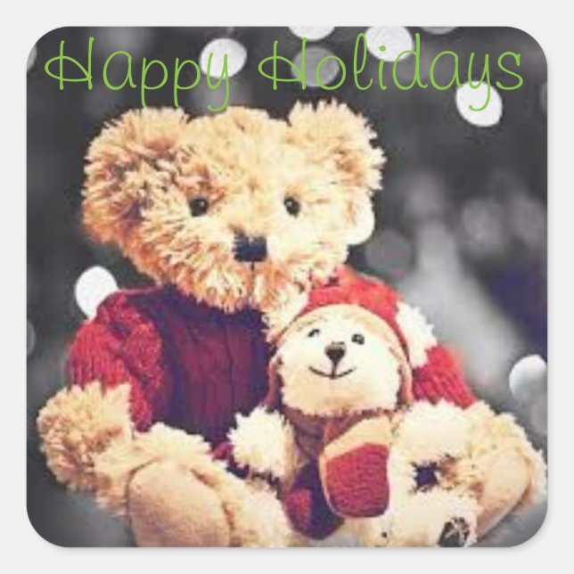 Happy Holidays Teddy Bear Sticker (Front)