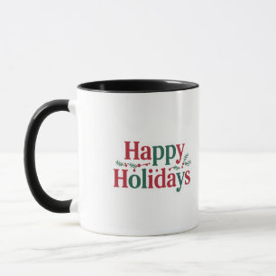Happy Holidays Text Font with Pine Branches Mug