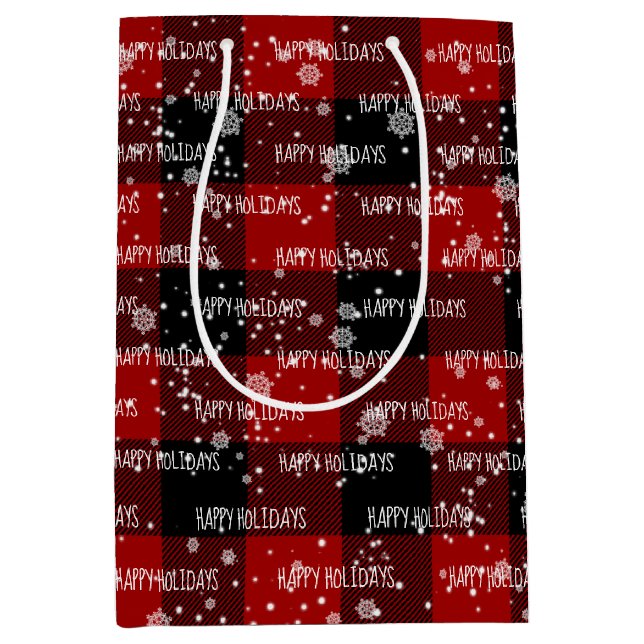 HAPPY HOLIDAYS Text In Snowflakes  Medium Gift Bag (Front)