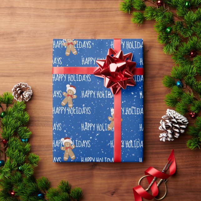 HAPPY HOLIDAYS Text With Gingerbread Man Wrapping Paper (Holiday Gift)