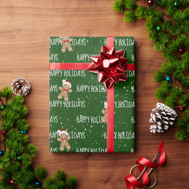HAPPY HOLIDAYS Text With Gingerbread Man   Wrapping Paper (Holiday Gift)