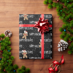 HAPPY HOLIDAYS Text With Gingerbread Man Wrapping Paper