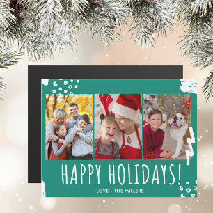 Happy Holidays Three Photo Family Christmas
