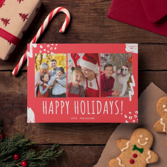 Happy Holidays Three Photo Family Christmas Holiday Card (Creator Uploaded)