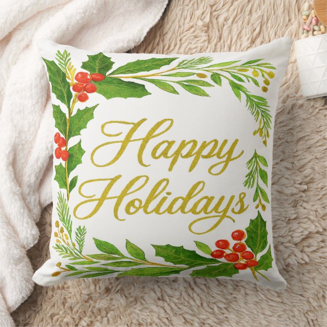'Happy Holidays' Throw Pillow (Blanket)