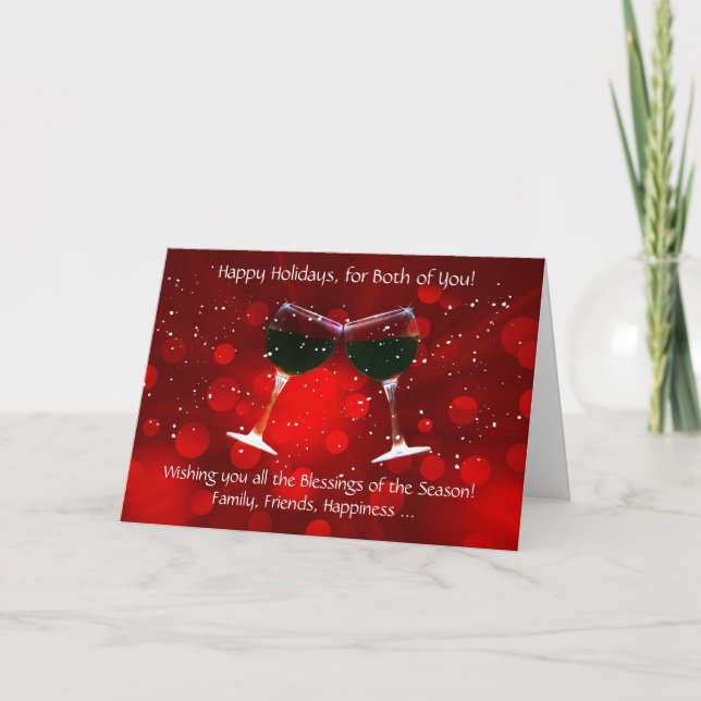 Happy Holidays to Both of You Wine Themed Card (Front)