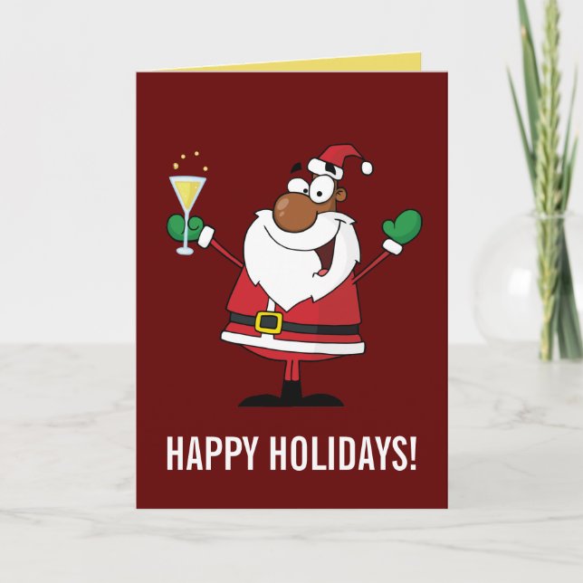 Happy Holidays Toast from Black Santa Holiday Card (Front)