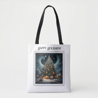 Happy Holidays Tote- Brown Tote Bag