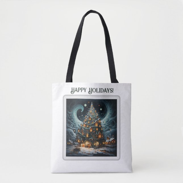 Happy Holidays Tote- Brown Tote Bag (Front)