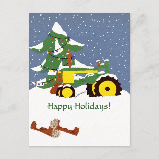 Happy Holidays! Tractor Postcard (Front)