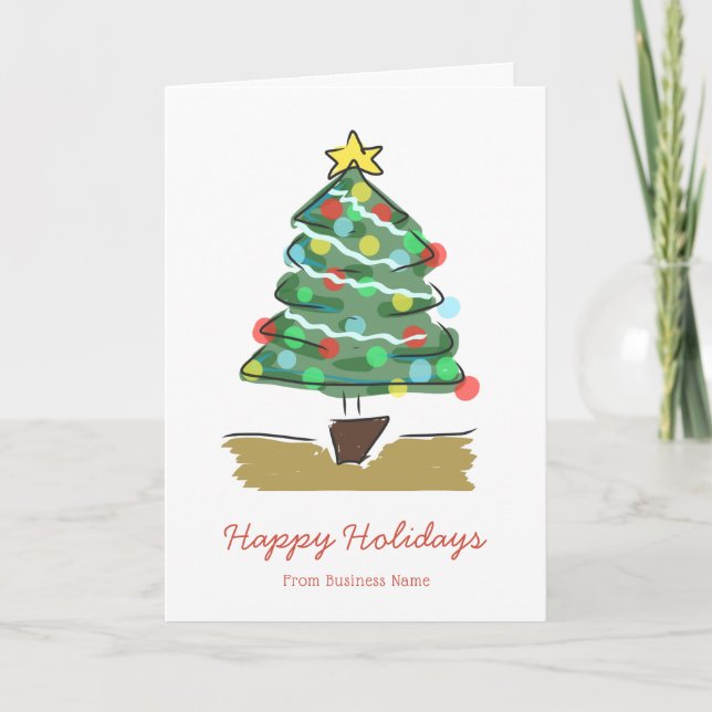 Happy Holidays Tree Corporate Business Christmas Holiday Card (Front)