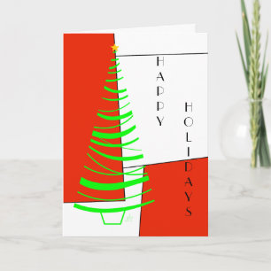 Happy Holidays, Tree on Geometric Shapes & Lines Holiday Card