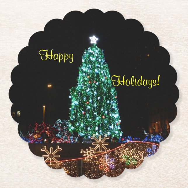 Happy Holidays Tree Paper Coaster (Front)