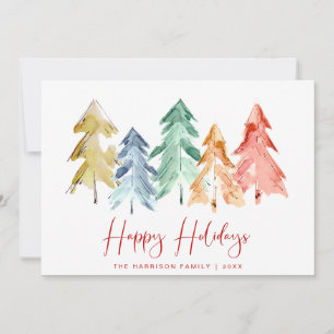 Happy Holidays Tree Watercolors Minimal Modern Holiday Card