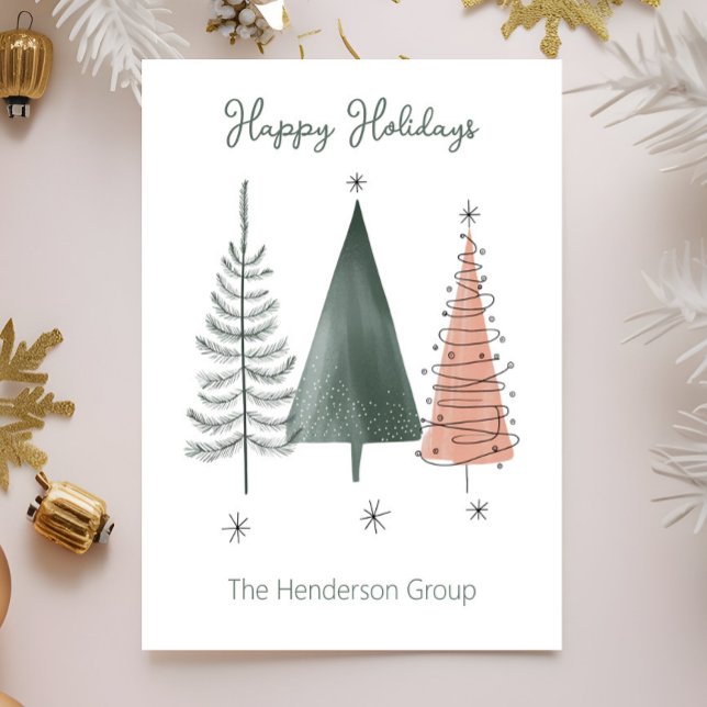 Happy Holidays Trees Business Company QR Code Postcard (Creator Uploaded)