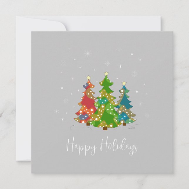 Happy Holidays Trees Snowflakes Modern Grey (Front)