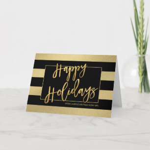 Happy Holidays Trendy Gold Stripes Hand-Script Holiday Card