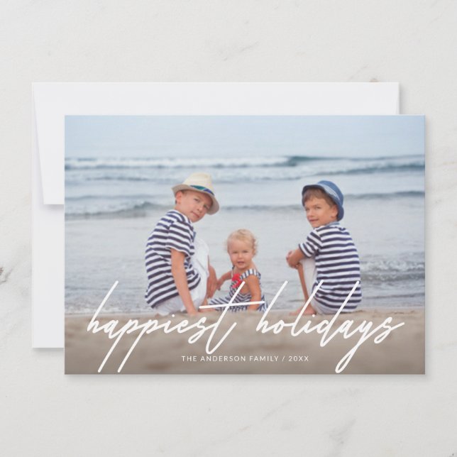 Happy Holidays Trendy Handwritten Script Photo Holiday Card (Front)