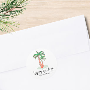 Happy Holidays Tropical Palm Tree Christmas Classic Round Sticker