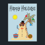 Happy Holidays Tropical Sand Snowman Christmas Postcard<br><div class="desc">This design was created through digital art. It may be personalised by clicking the customise button and changing the photo, colour, adding a name, initials or your favourite words. Contact me at colorflowcreations@gmail.com if you with to have this design on another product. Purchase my original abstract acrylic painting for sale...</div>