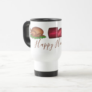 Happy Holidays Turkey Cranberry Pumpkin Pie Dinner Travel Mug