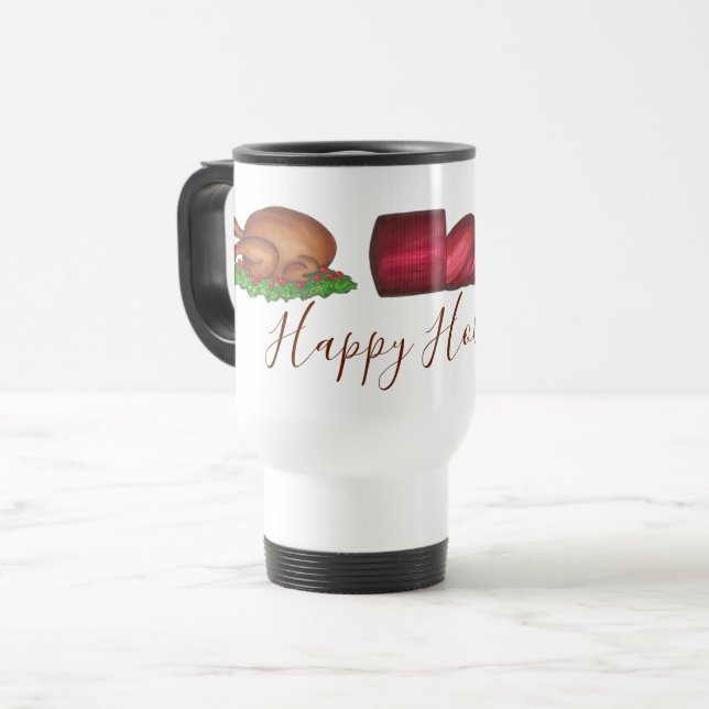 Happy Holidays Turkey Cranberry Pumpkin Pie Dinner Travel Mug (Front Left)