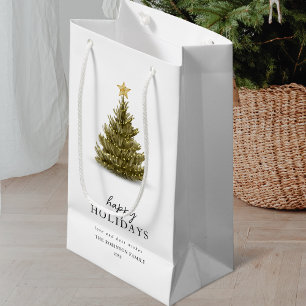 Happy Holidays Typography Christmas Pine Tree Small Gift Bag